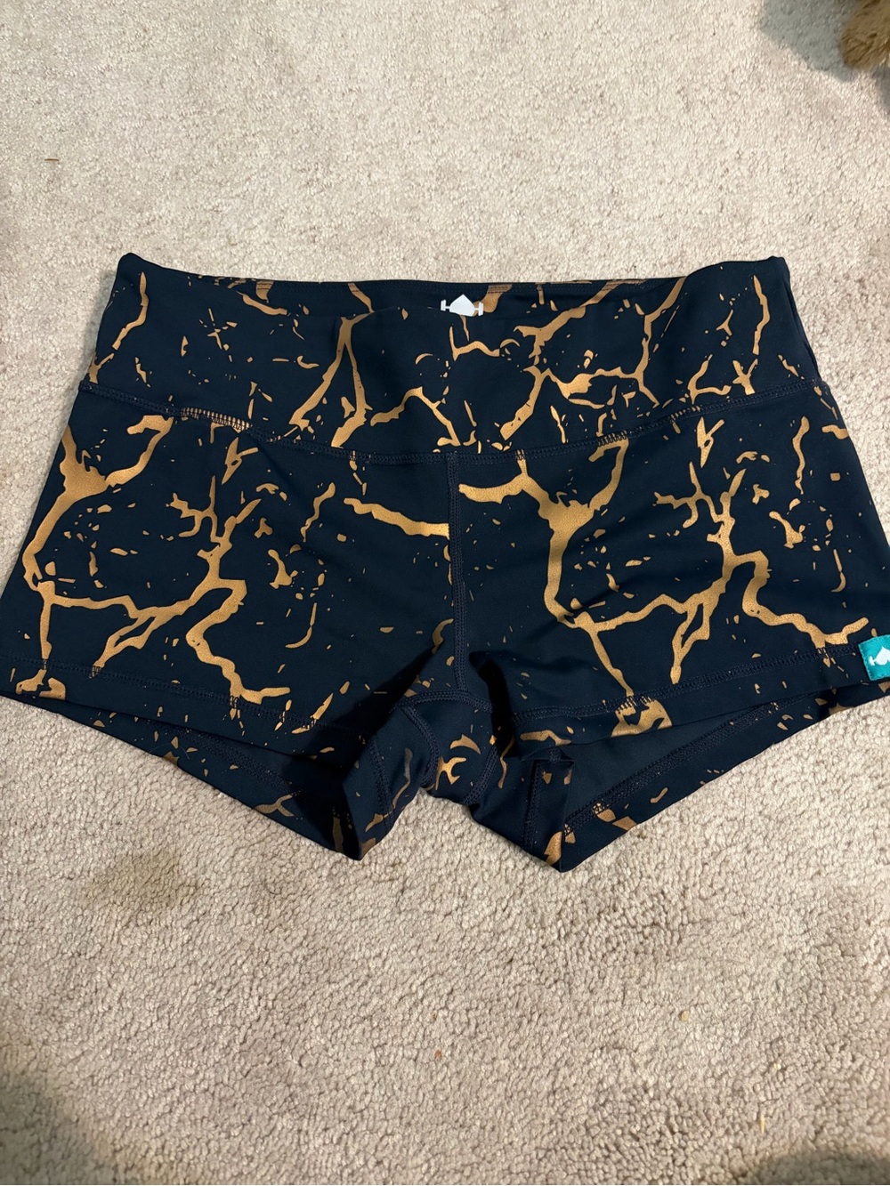 Women’s Black Athletic Shorts with Metallic Gold Splash